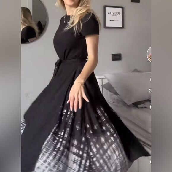 S. Deer A Line Mixed Material swing Dress Black M NWT - Picture 3 of 6